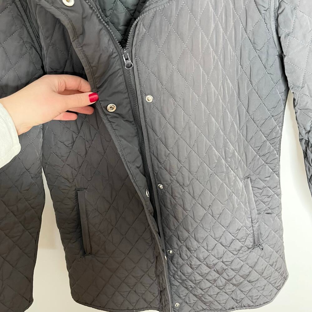 Garnet Hill Essential Quilted Coat Jacket Womens 8 Gray Pockets Outdoor NO HOOD - Picture 7 of 12